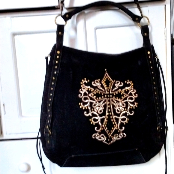 TJ Handbags Handbags - Gothic black shoulder/hand bag Cross design embellished with rivets.
